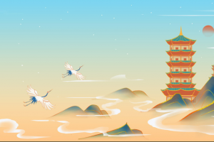 国潮山水古风建筑中国风仙鹤