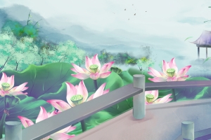 手绘国风荷花背景图