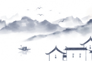 中国风手绘水墨风景山水徽派建筑38