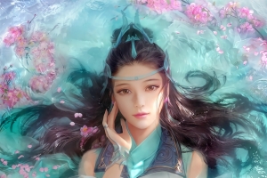 剑网3唯美古装女子 水 花瓣 5k手机壁纸动漫女生