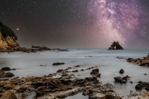 大海 海岸 岩石 星空 水 4k壁纸 3840x2160