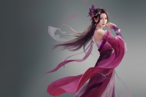 中国风古典美女玫瑰裙4k壁纸