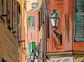 手绘建筑物风景背景