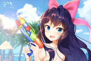 比基尼 水枪 初音可爱少女手机壁纸