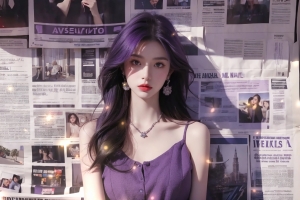 紫色长卷发大波浪美女 报纸 4k动漫壁纸