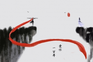 大话西游 至尊宝 紫霞仙子 水墨风 忘忧草 8K超高清壁纸 8000x4500