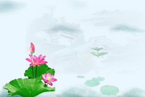 夏季中国风蓝色海报背景