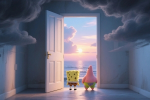 海绵宝宝和派大星背影大海3K高清壁纸3200x2000免费下载