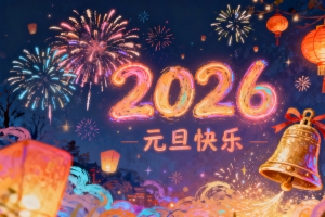 2026元旦快乐 烟花 灯笼 孔明灯 喜庆背景4k壁纸