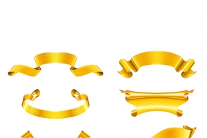 金色绶带高清PNG透明漂浮彩带设计素材免费下载