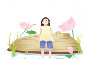 立夏，夏季，荷塘，戏水女孩