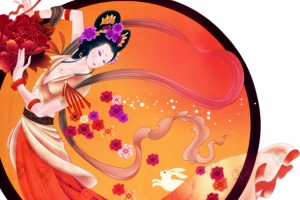 橙色月亮嫦娥仙子牡丹中秋