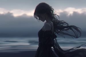 暗色系女孩长发黑裙2880x1800高清动漫壁纸免费下载