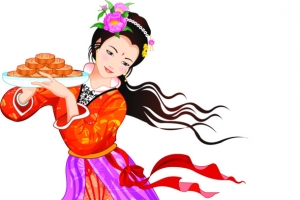 托月饼的仙女古风中秋