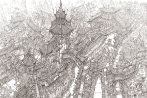 古风城市建筑手绘