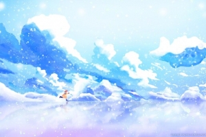 手绘卡通蓝紫色雪山