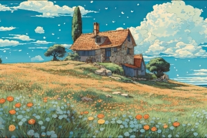 海边小屋 花草风景 4k壁纸