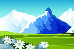 手绘户外草原山峰平面广告