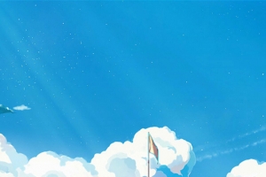 动漫蓝天白云屋顶海报背景