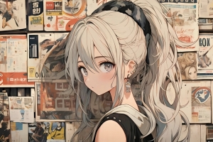 报纸墙 马尾辫可爱动漫少女4K电脑壁纸