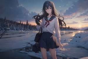 漂亮长发动漫女孩 校服 风景 4k壁纸 3840x2160