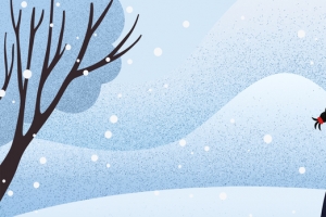冬季文艺女孩赏雪手绘蓝色banner