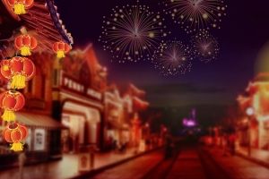 红色喜庆新年气氛烟花夜景电商海报背景