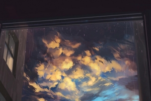 窗户外的天空动漫海报背景