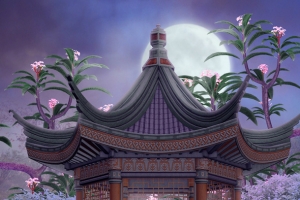 唯美的夜晚凉亭月色海报背景