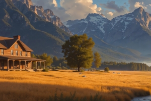 小河边的田野3440x1440带鱼屏4K高清风景壁纸免费下载