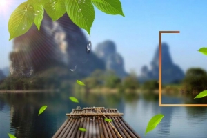 山水竹筏背景
