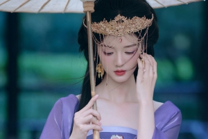 油纸伞 紫色古风裙美女平板桌面壁纸