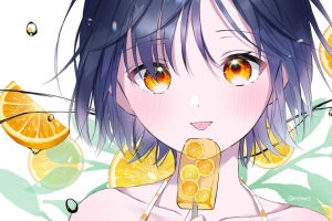 女孩 冰淇淋 橙子 动漫 艺术 4k壁纸 3840x2160