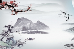 中国风水墨山水画海报PSD背景素材