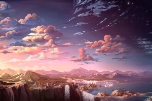 云 山 艺术 瀑布 天空 4k壁纸 3840x2160
