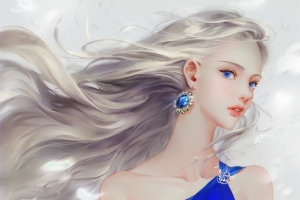 蓝风 长发少女4k唯美壁纸
