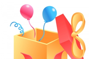 立体打卡礼物盒高清PNG透明免扣设计素材免费下载