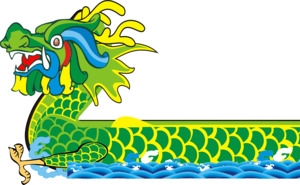 卡通手绘绿色龙舟矢量图