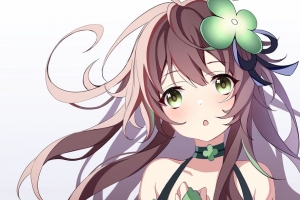 女孩 三叶草 一瞥 动漫 艺术 绿色 4k壁纸 3840x2160