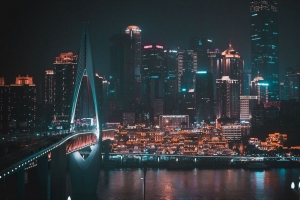 夜城 建筑 鸟瞰图 摩天大楼 桥梁 灯光 4k壁纸 3840x2160