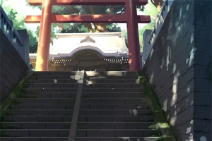 治愈系神社台阶动漫插画