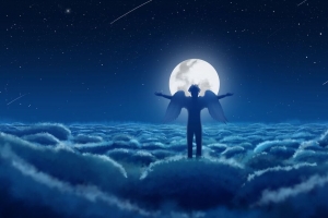 天使 天空 翅膀 月亮 云 4k壁纸 3840x2160