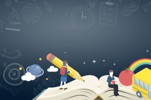 领跑新学期开学季创意卡通文化展板背景素材