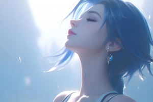 唯美蓝色头发动漫美女闭眼 2880x1800高清壁纸免费下载