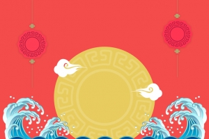 卡通祥云浪潮红色背景素材