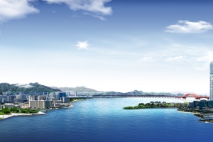 海景城市大气商务蓝色淘宝海报背景