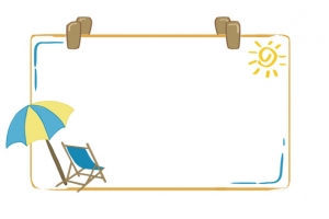 卡通，夏日，沙滩，躺椅，边框