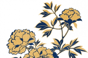 中式金色描边蓝色花叶子