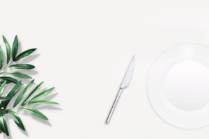 简约餐具绿叶俯视banner