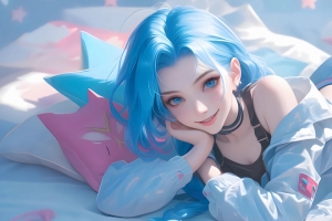 金克丝 长辫子 卧室 枕头 星星3440x1440超高清带鱼屏壁纸